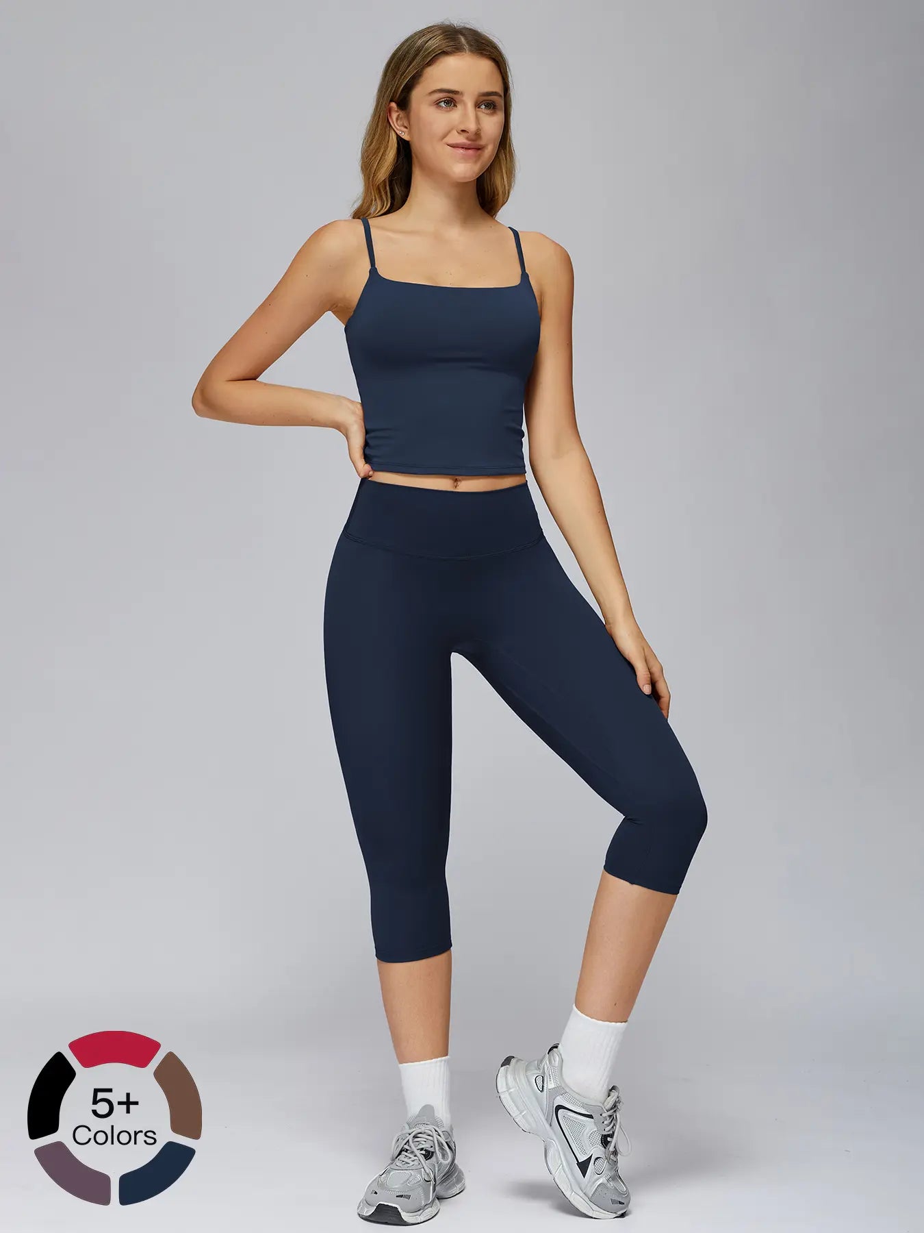 Women's Yoga Set, Tight-Fitting Mid-Thigh Pants & Casual Sports Tank Top