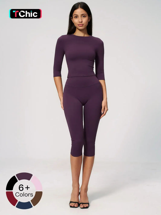Women's New Fleece Sports Two-Piece Set, High-Waist Slim-Fit for Pilates