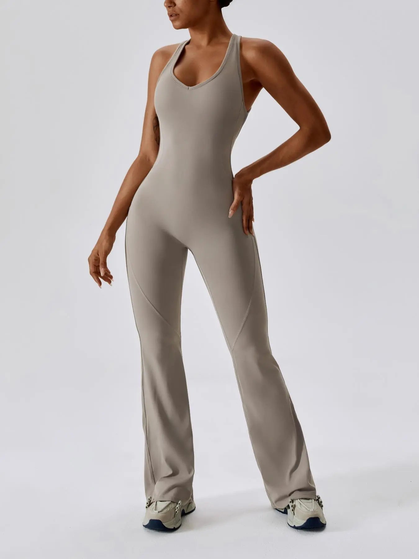 Women's Solid Cut Out Backless Sports Tummy Control Jumpsuit, Quick Drying U Neck Sleeveless Jumpsuit… - image 3