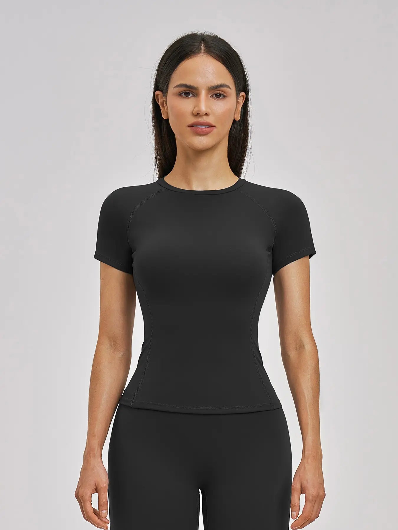 Women's Fitted Yoga T-Shirt, Short Sleeve Round Neck - image 7