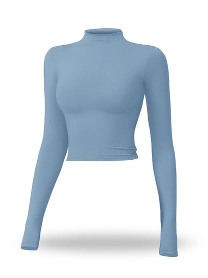 Women's Solid Mock Neck Sports Tee, Quick-Dry Breathable Long Sleeve T-Shirt for Yoga