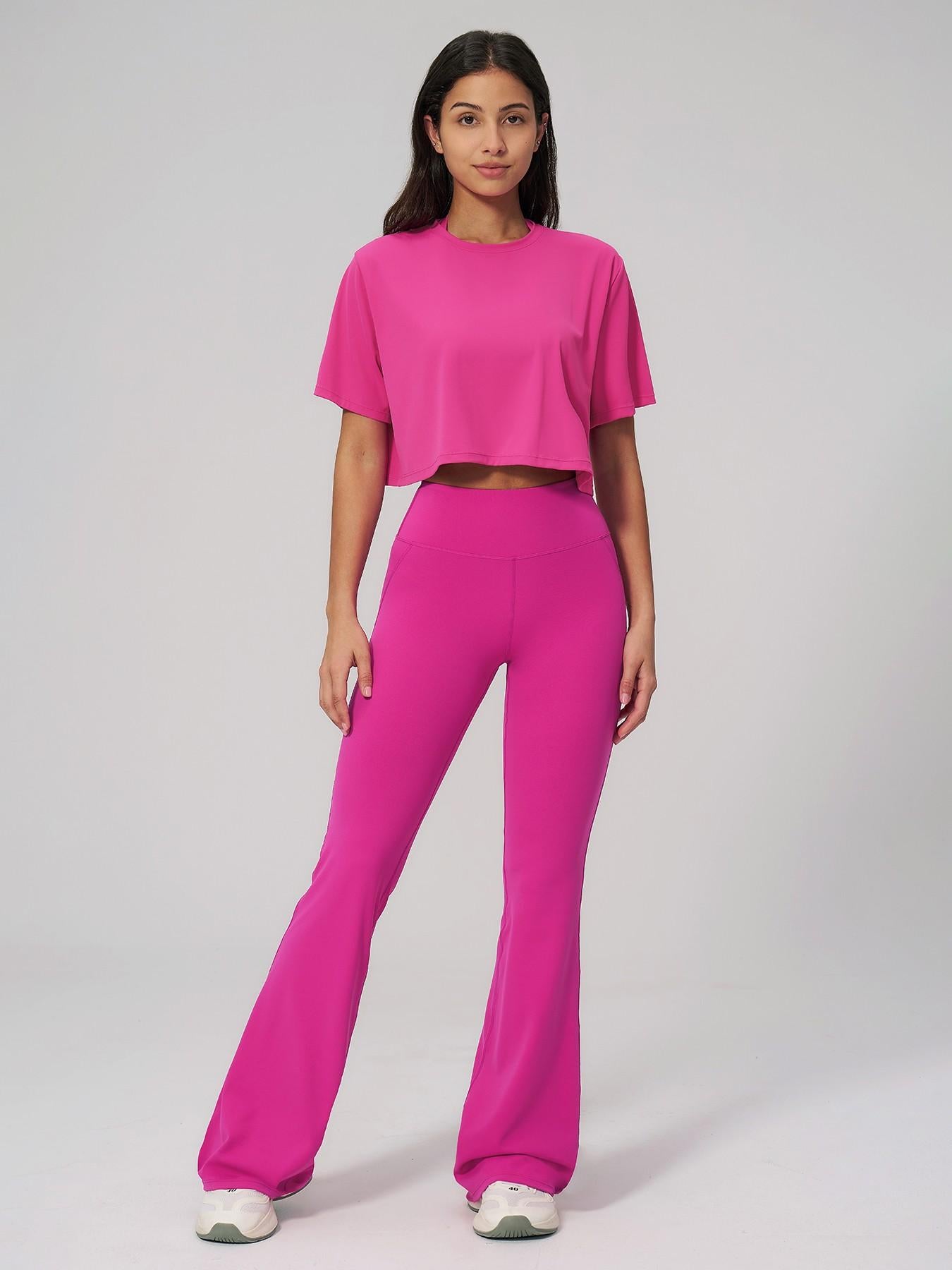 Women's Quick-Dry Yoga Set, Short Sleeve Tight-Fit Top & Long Pants - image 15
