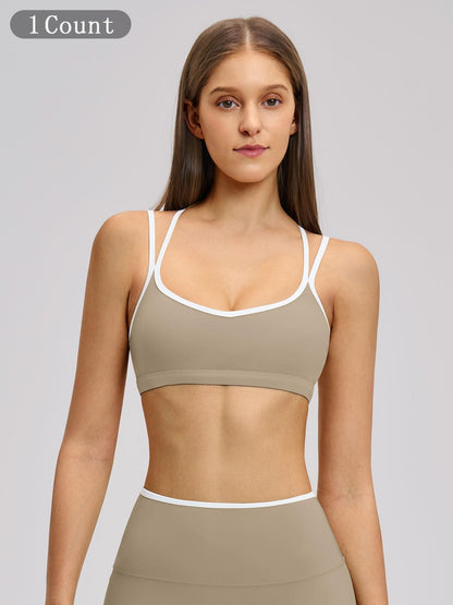 Colorblock Skin-Touch Sports Bra, Quick-Dry Tight-Fitting Cross-Back Sport Tank Top - image 21