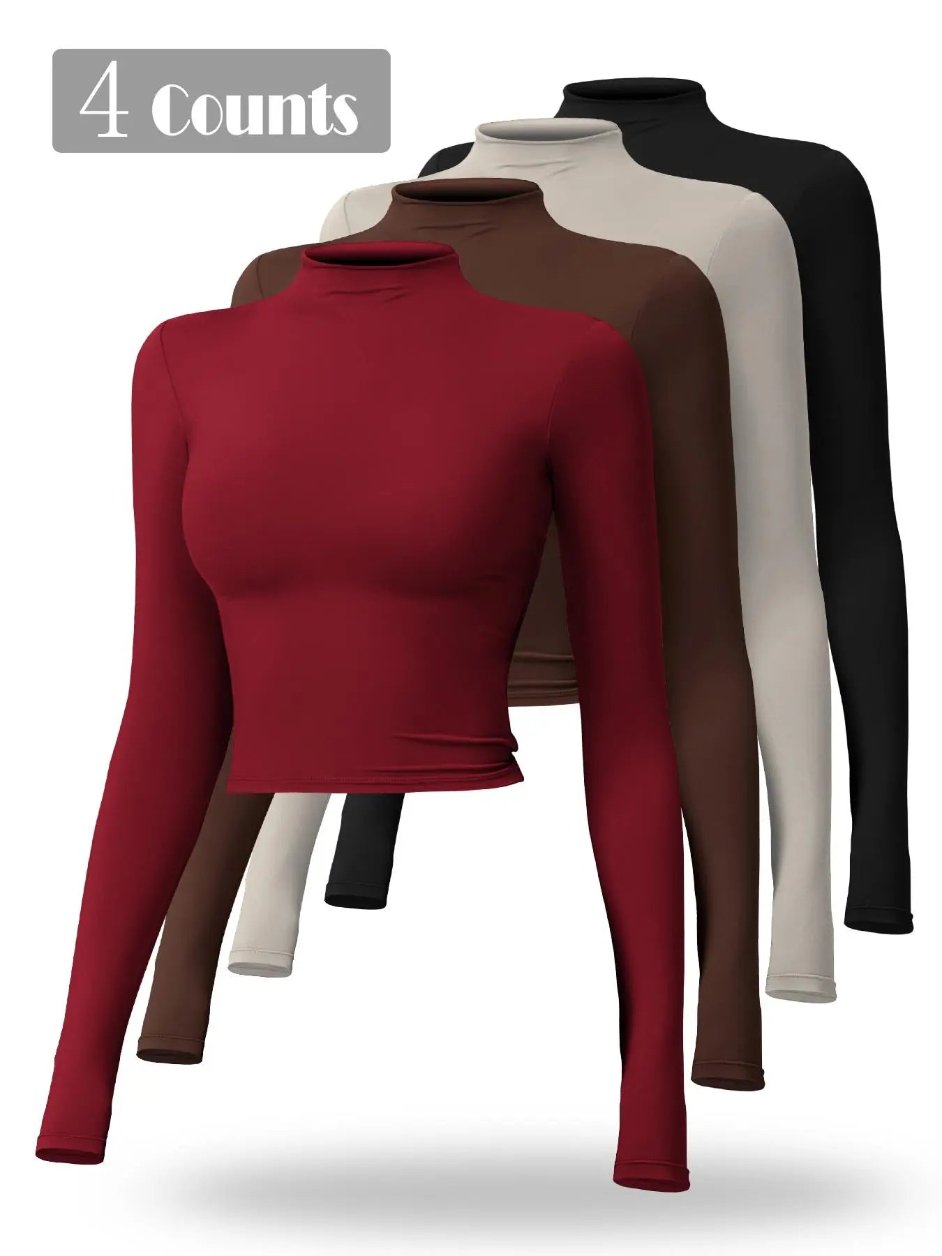 Women's Solid Mock Neck Sports Tee, Quick-Dry Breathable Long Sleeve T-Shirt for Yoga