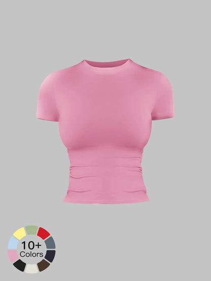 Women's Solid Color Sports Tee, Fitness Sport Top