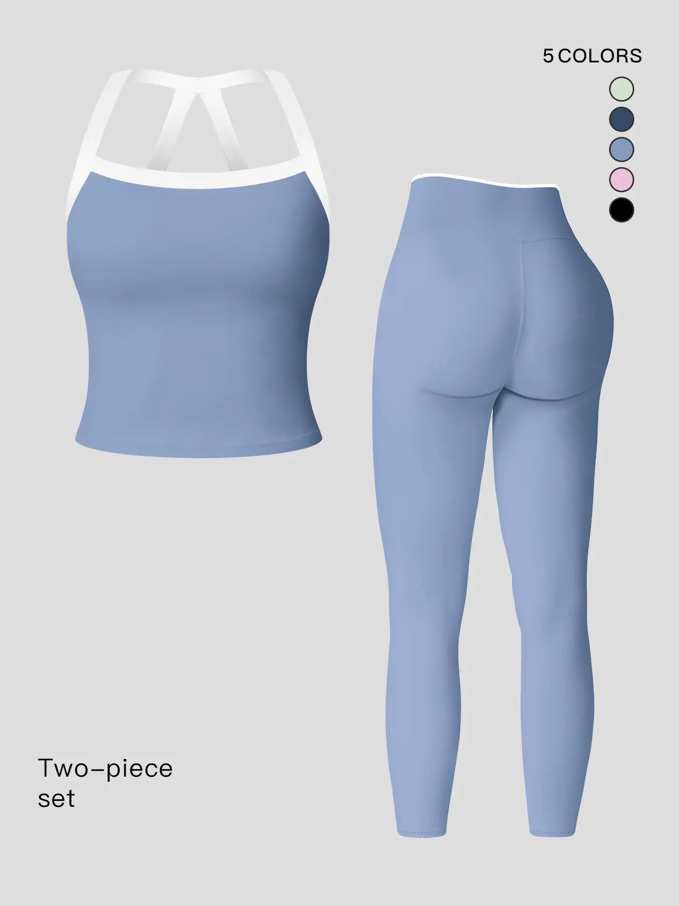 Women's Yoga Set, Colorblock Crisscross Backless Crop Top & High Waist Leggings