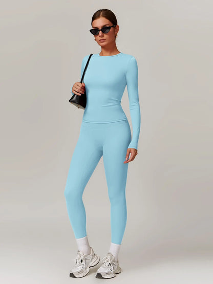 Women’s Quick Dry Long Sleeve & High Waist Leggings Sets for Fitness