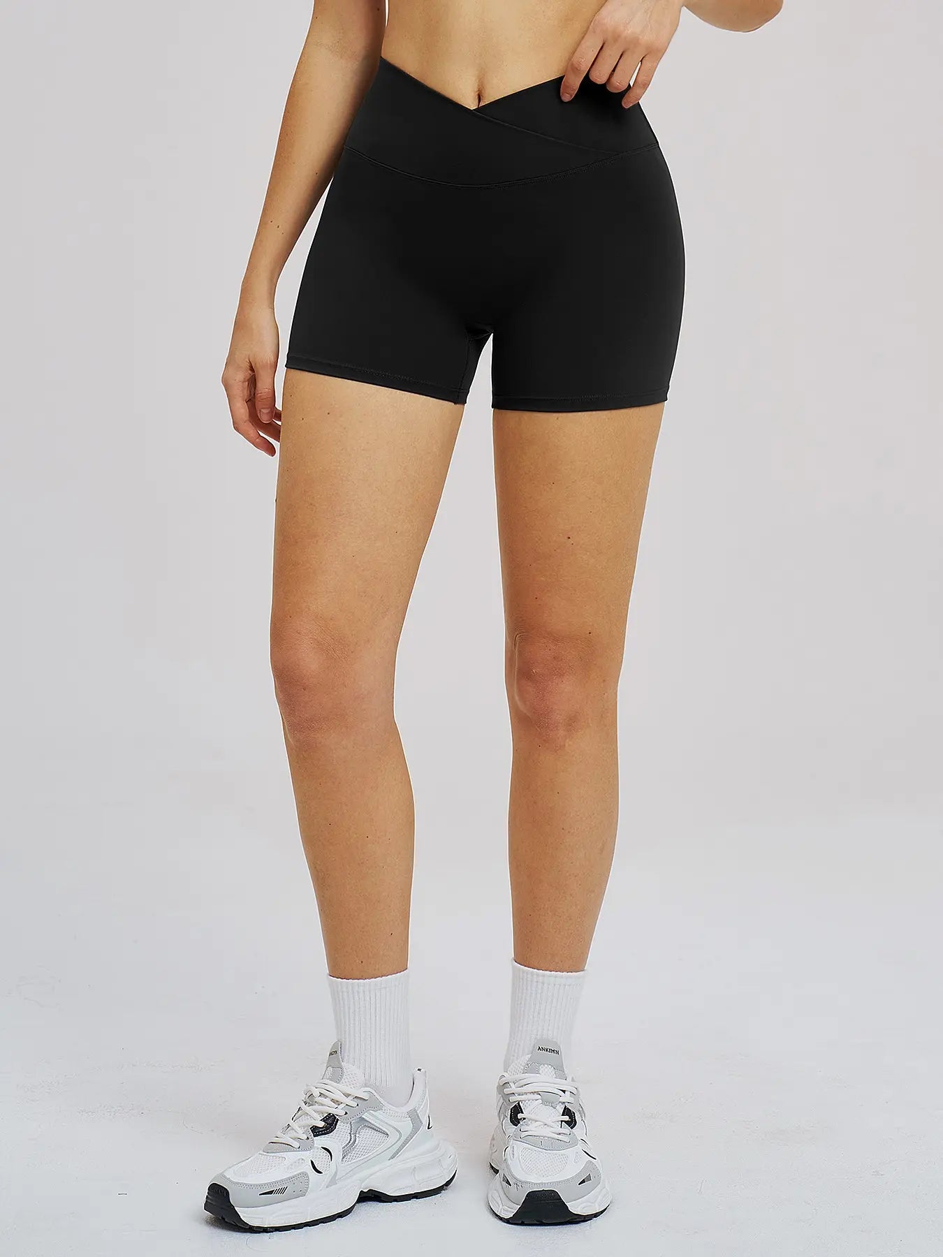 Cross Waist Yoga Shorts, Tight Fit Fleece Fitness Short Pants - image 4