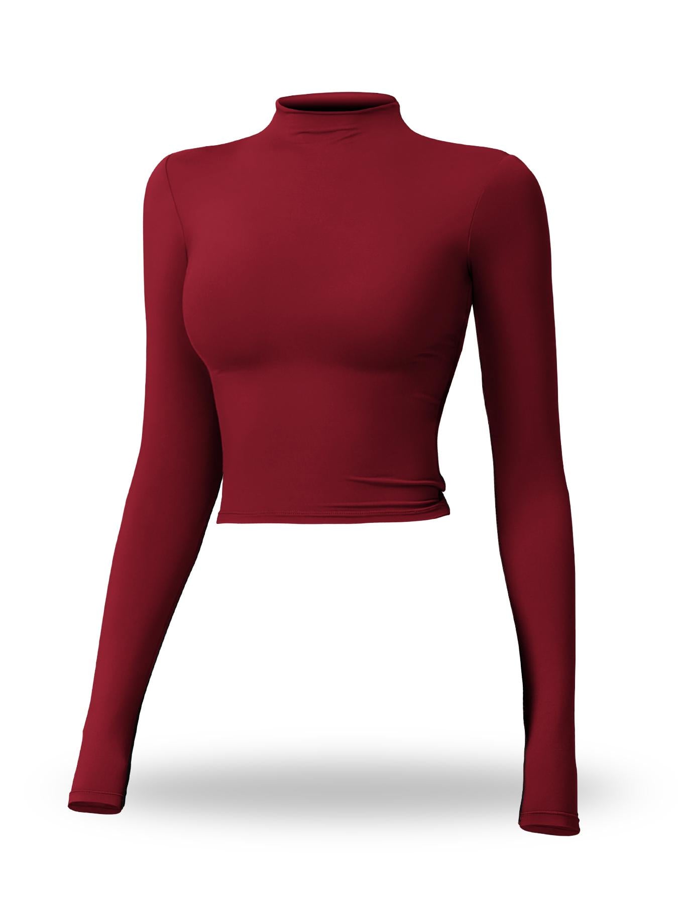 Women's Solid Mock Neck Sports Tee, Quick-Dry Breathable Long Sleeve T-Shirt for Yoga - image 22