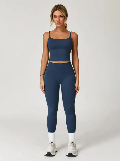 Women's Solid Crop Cami Top & High Waist Leggings Tracksuit Set, Breathable Comfortable Sports Set… - image 9