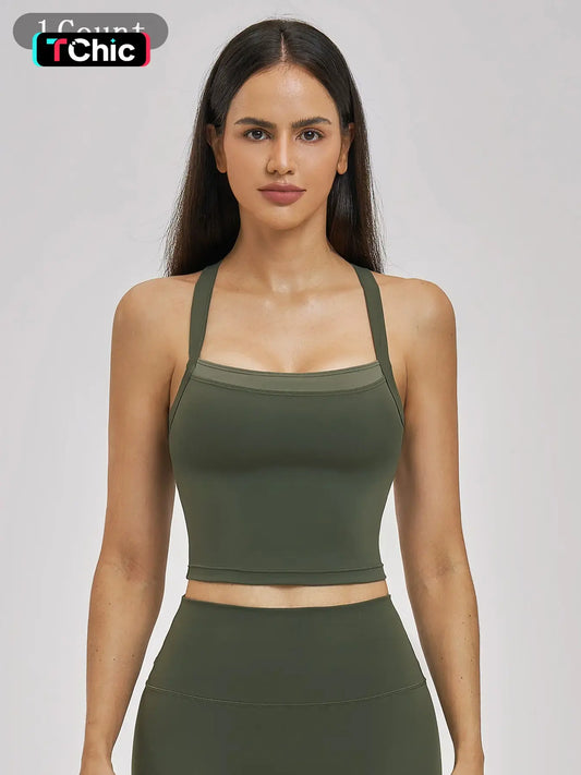 Cross Color Yoga Tank Top, Fake Two-Piece Design
