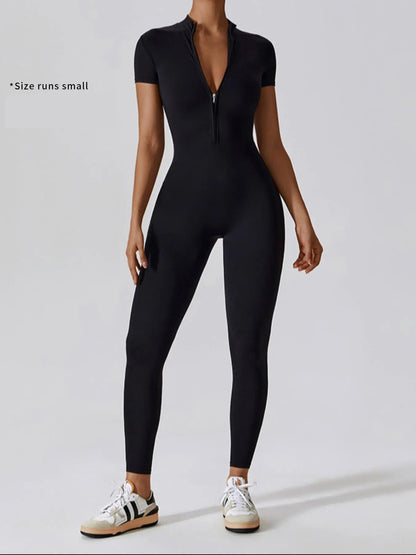 Women's Quick Dry Zipper Jumpsuit for Yoga and Gym Workout