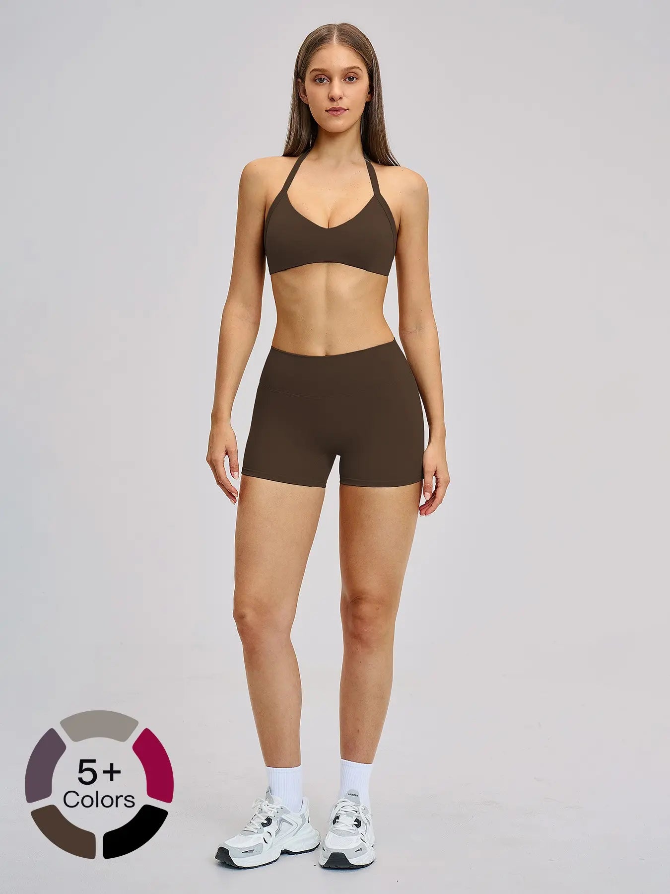 Cross-Border Brushed Yoga Set, Hollow Back Halter Top