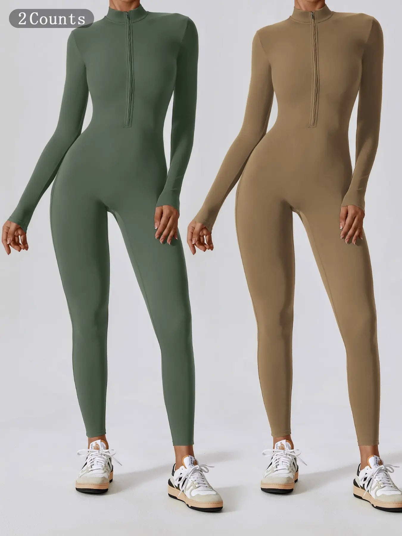 Women's Solid Zip Up Long Sleeve Sports Jumpsuit