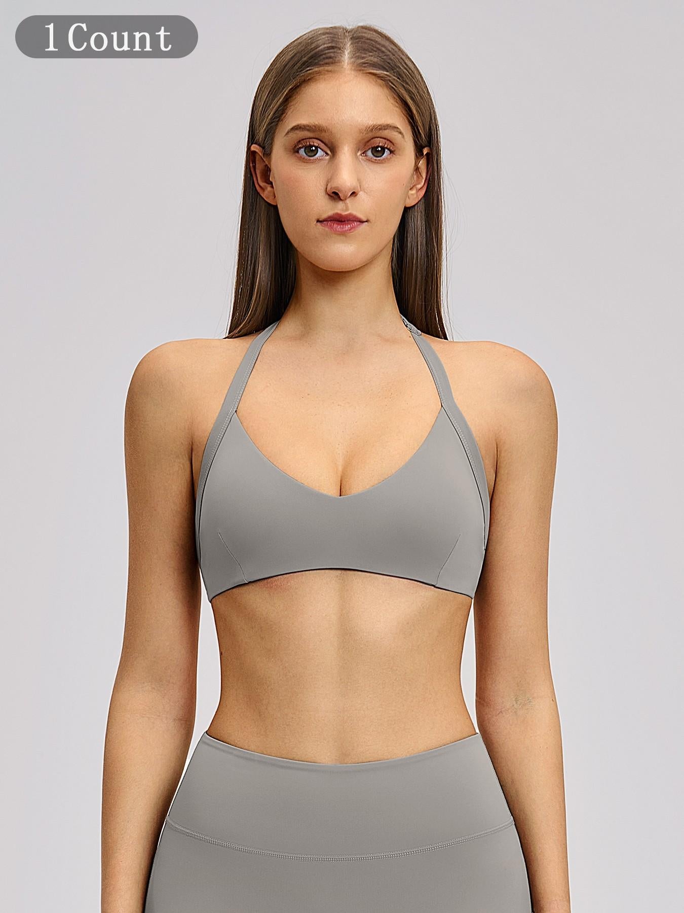 Cross-Border Plush Halter Neck Design Stretch Sports Bra, Hollow Back Yoga Innerwear - image 8
