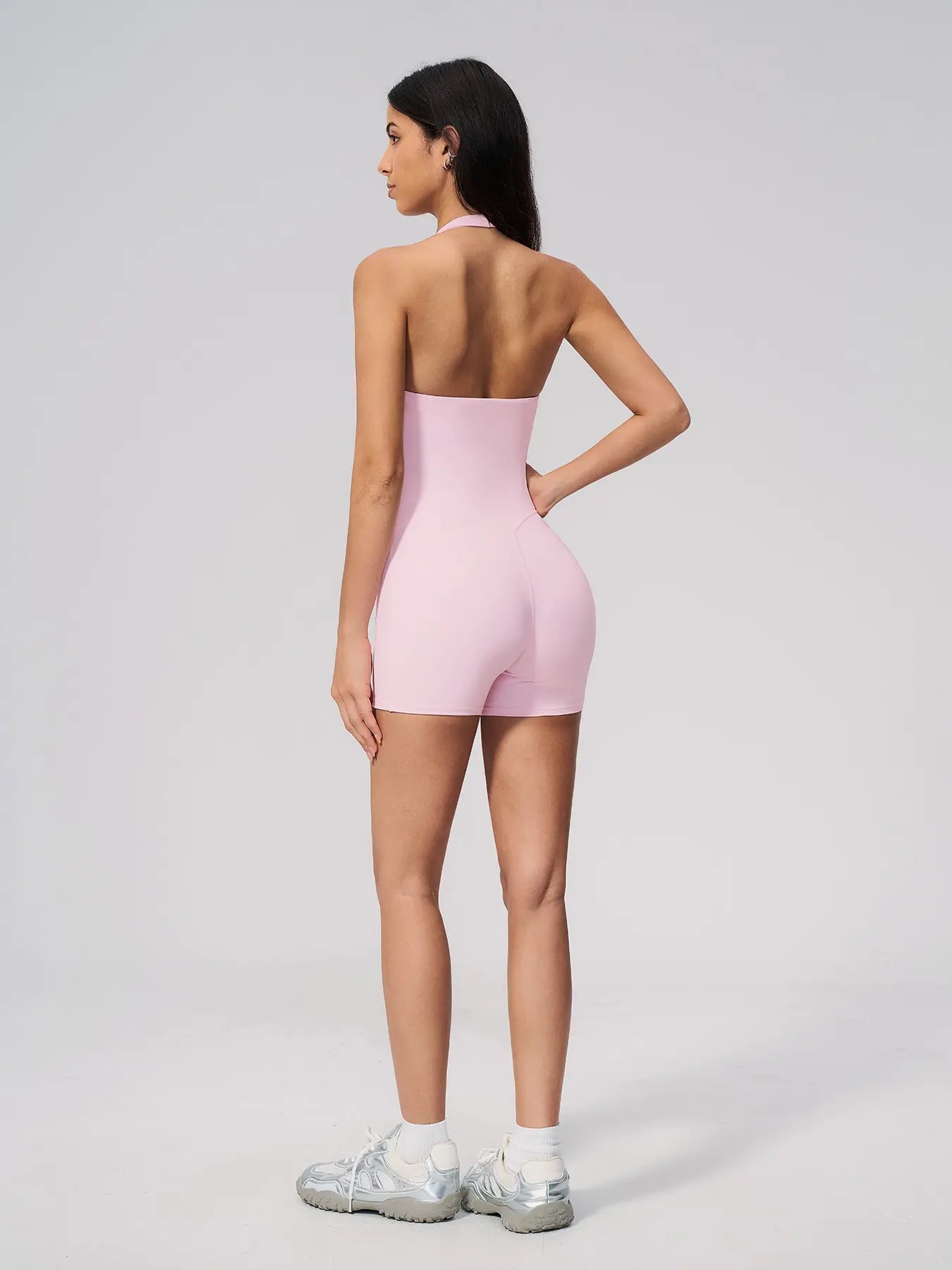 Women's V-Neck Backless Halter Neck One-Piece Gym Wear, Slim Fit Romper - image 7