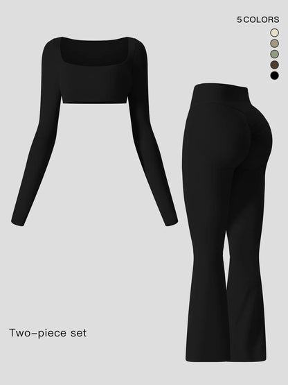 Women's Spring & Fall Shockproof Long Sleeve Yoga Set, Quick-Dry Tight-Fitting Leggings Fitness