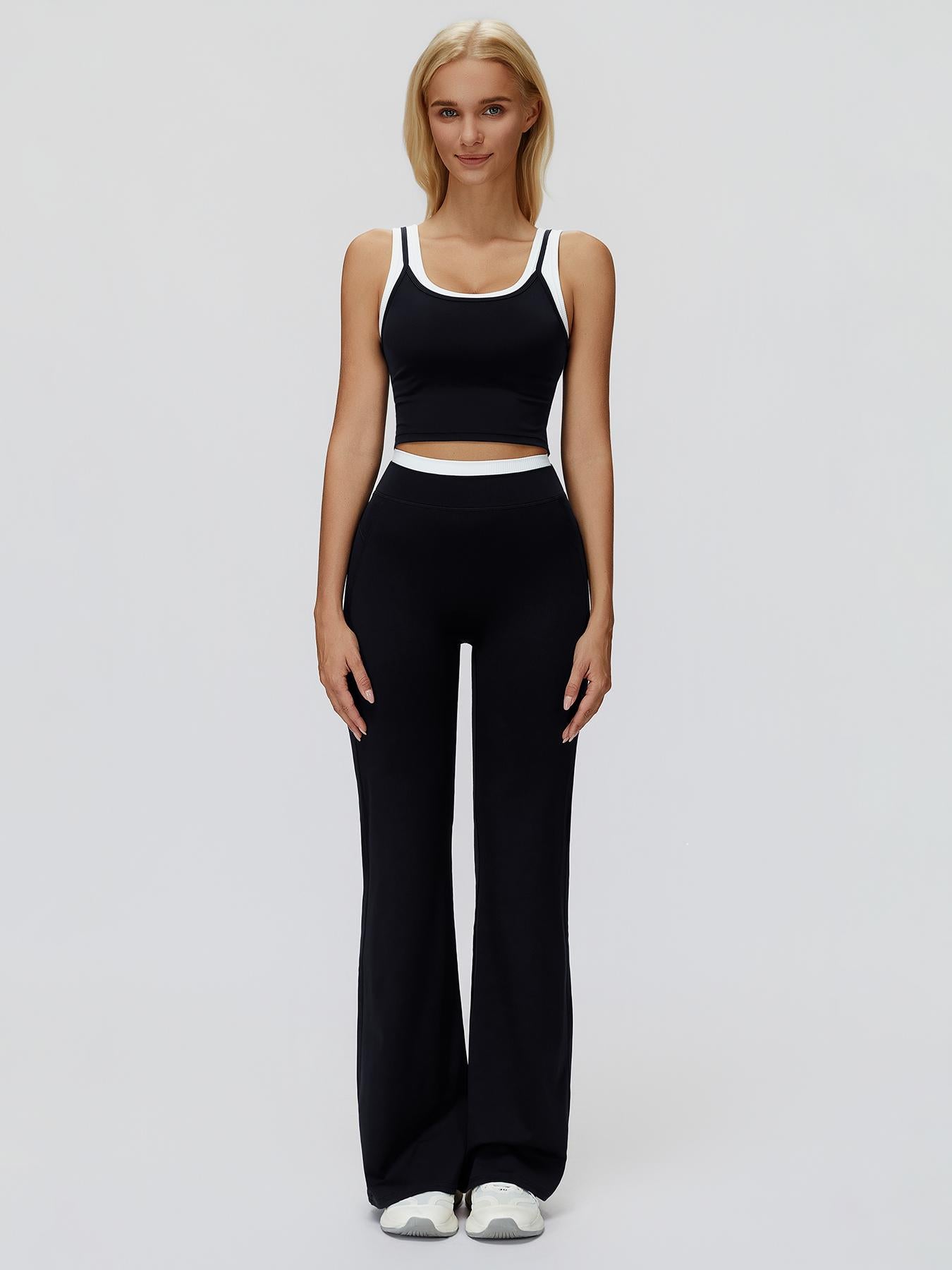 Women's Two-Piece Colorblock Yoga Set, High-Waisted Ribbed Casual Fitness Sportswear - image 13