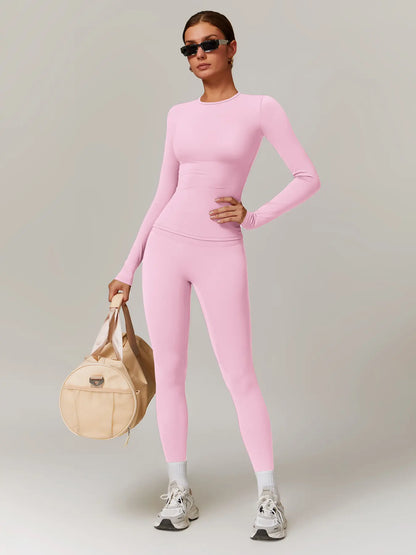 Women’s Quick Dry Long Sleeve & High Waist Leggings Sets for Fitness