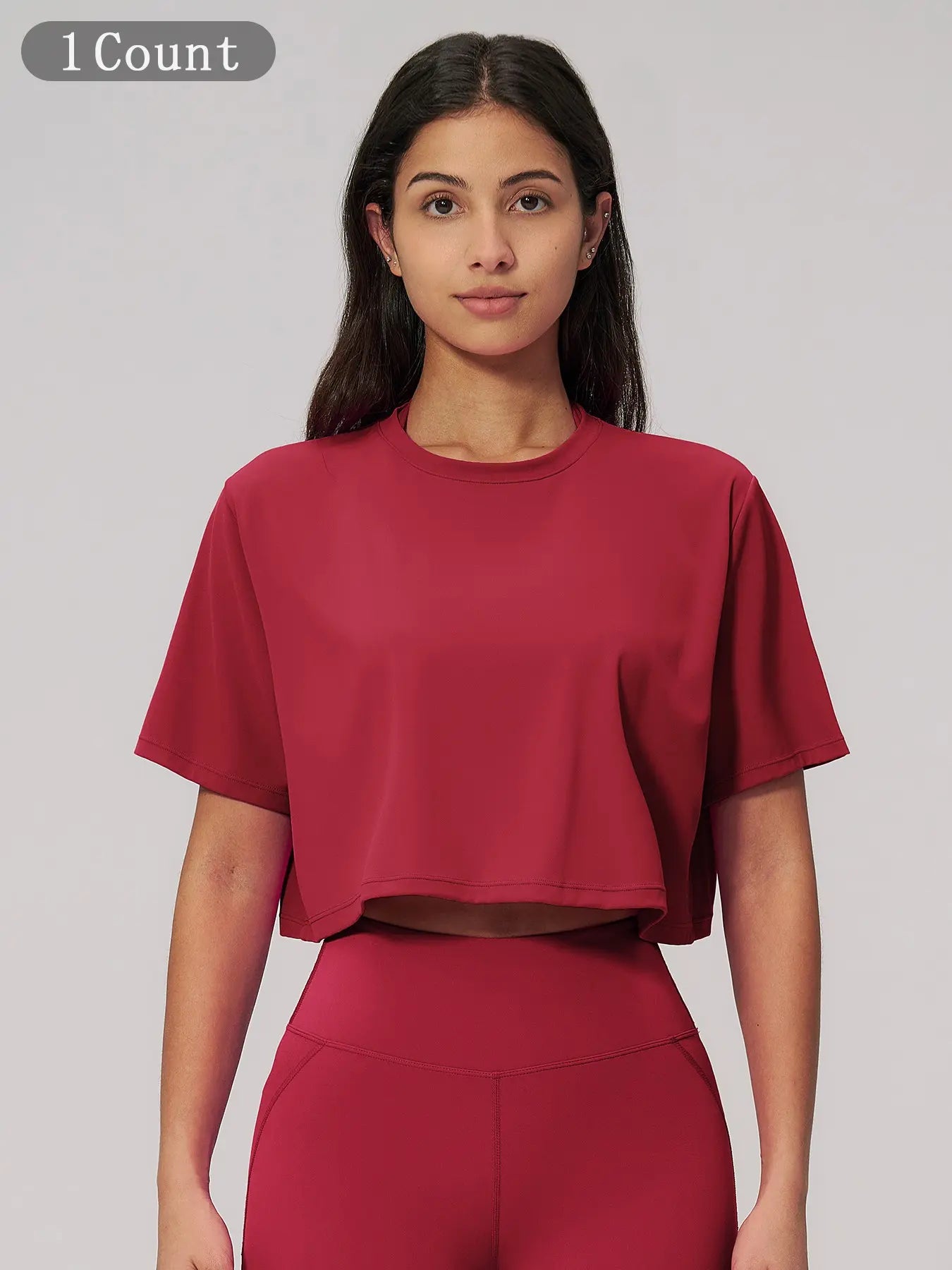 Women's Sporty Short Sleeve Yoga Top, Loose Fit Round Neck Crop Tee