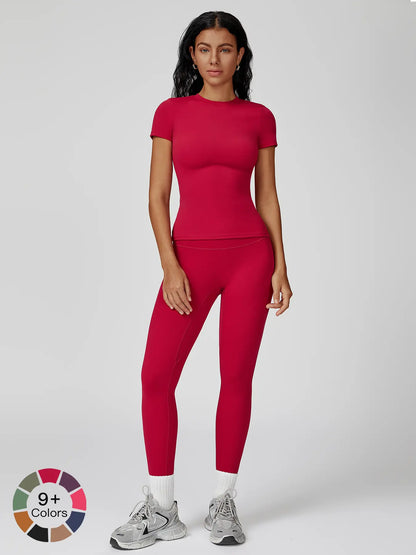 Women's High-Strength Yoga Set, Sporty High Stretch Round Neck Slim-Fit Workout - image 6