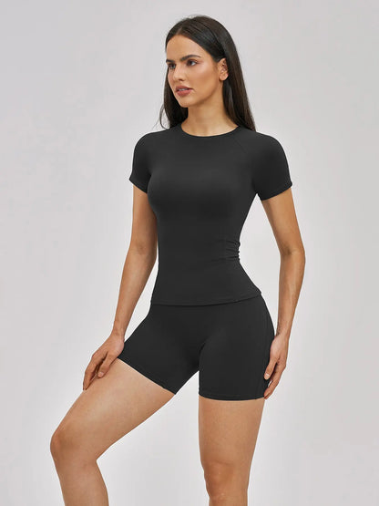 Spring Cross-Border Fleece Short Sleeve Sports Set, Women's Yoga Fitness - image 6