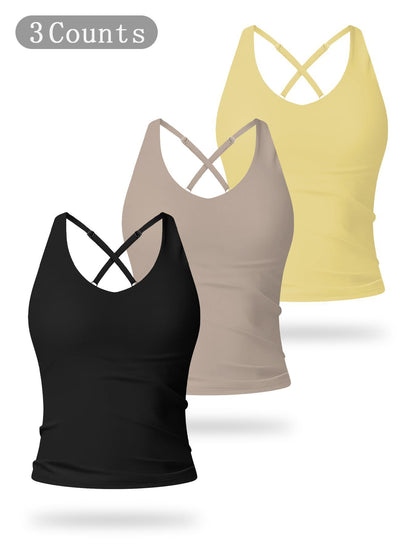 Women's Solid Color Criss Cross Back Sports Bra, Workout Bra - image 23