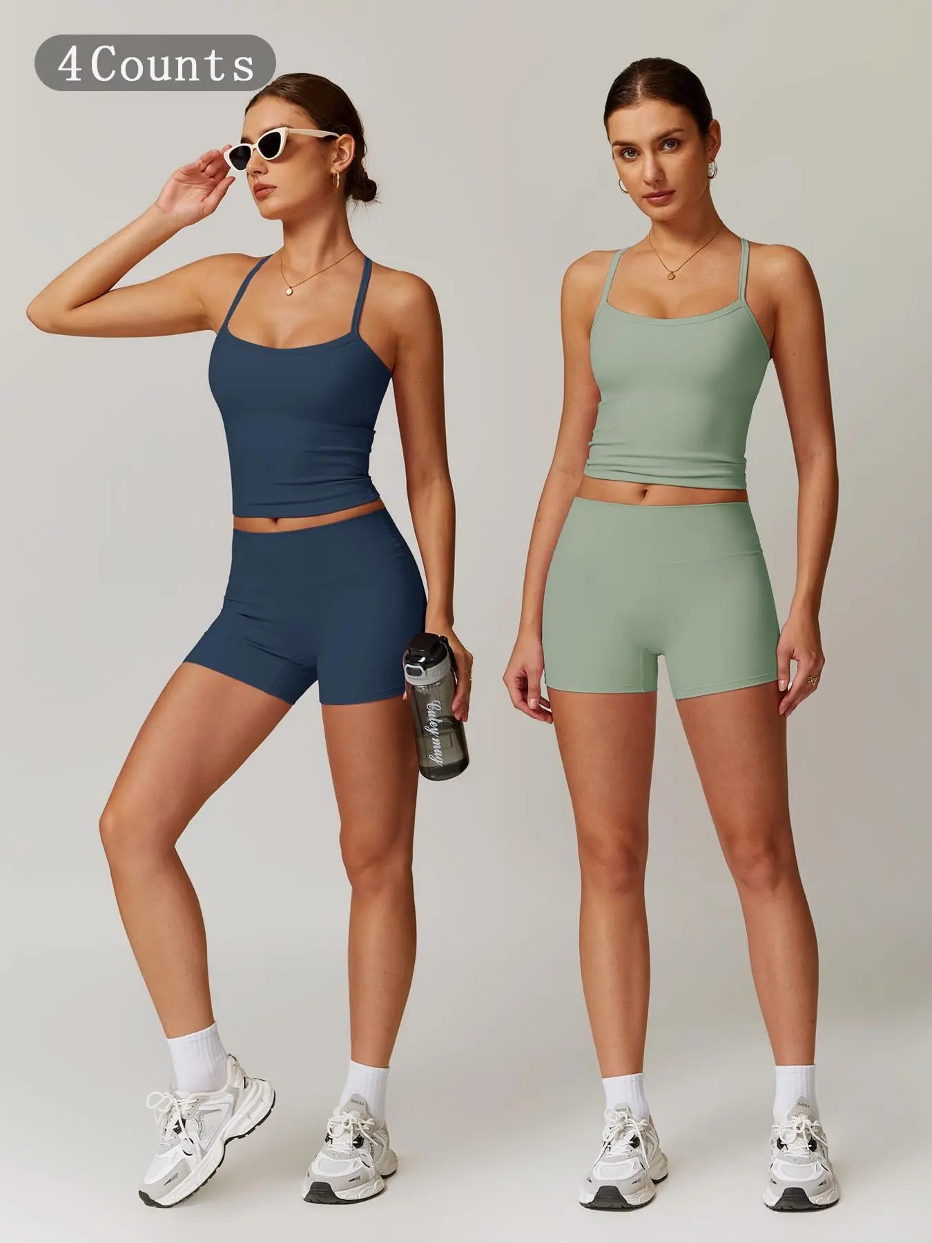 Women's Backless Crop Cami & Shorts Set for Activewear and Yoga