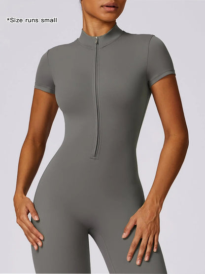 Women's Quick Dry Zipper Jumpsuit for Yoga and Gym Workout