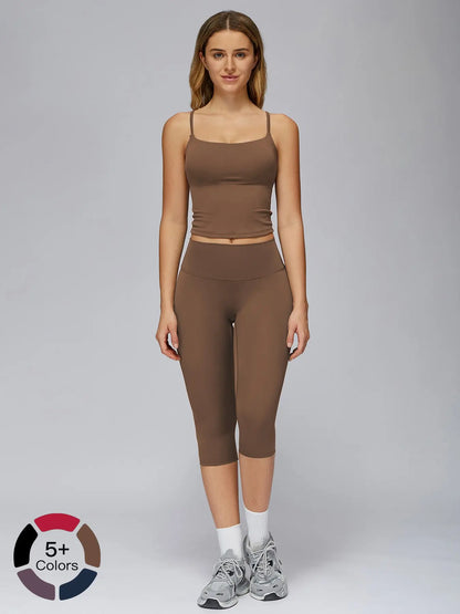 Women's Yoga Set, Tight-Fitting Mid-Thigh Pants & Casual Sports Tank Top